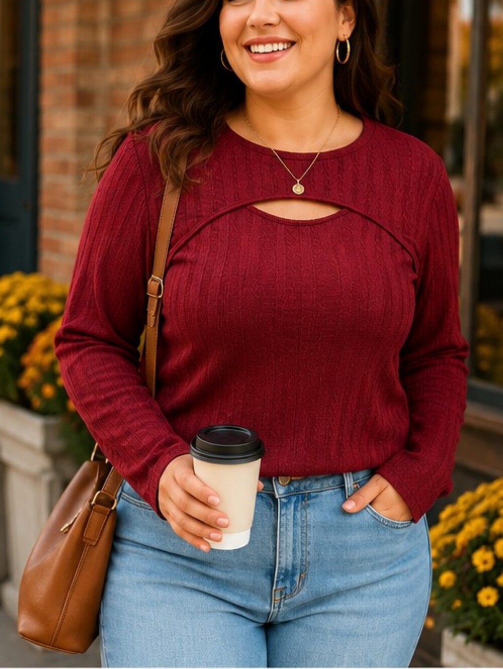 BloomChic Cutout Knit Top Long Sleeve Plus Size 14/16 NWT
